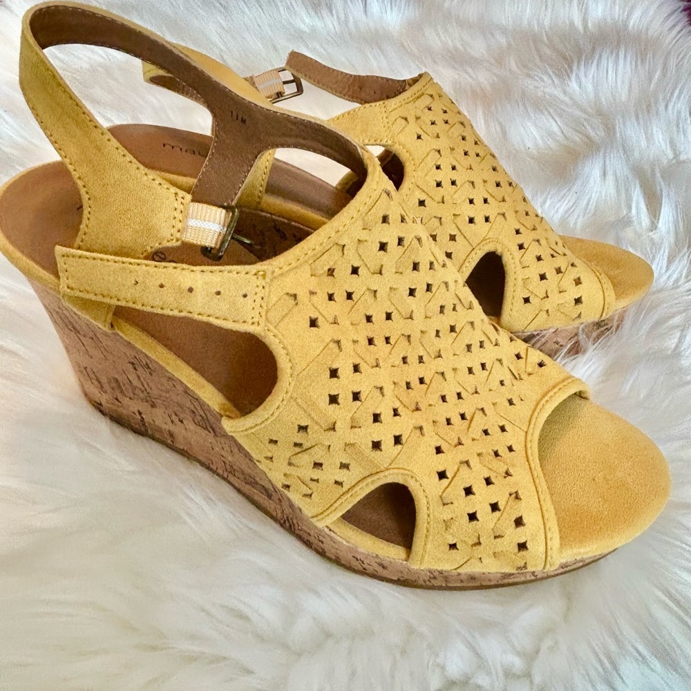 Maurices Yellow Wedge Sandals with Suede-like Finish